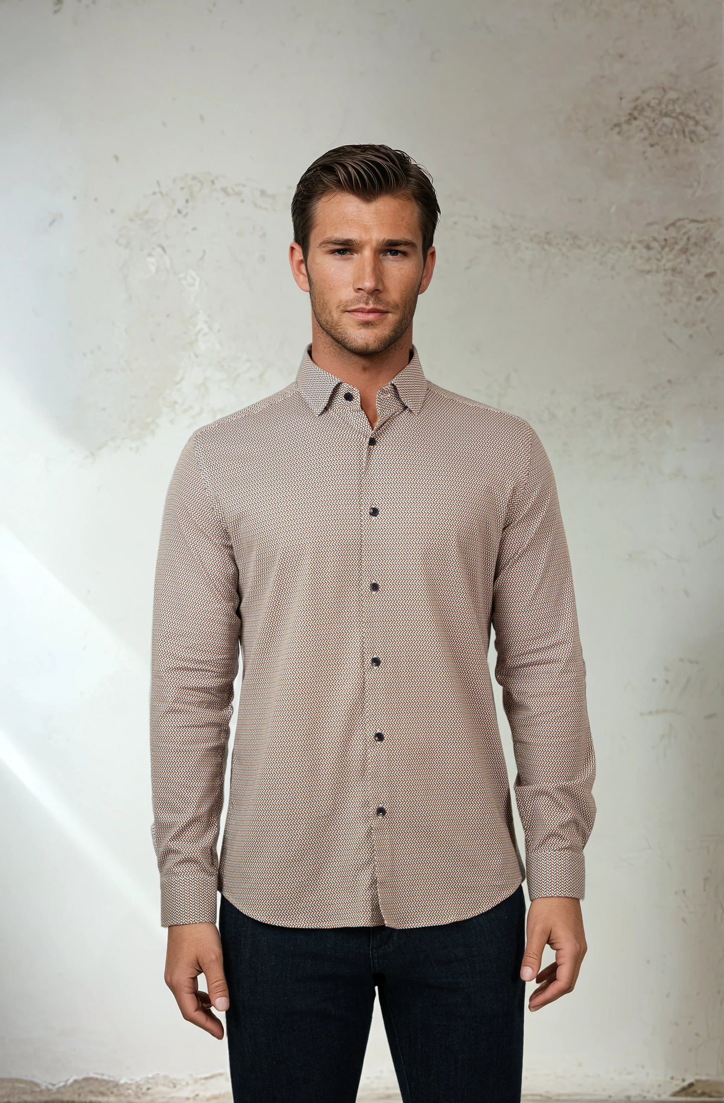 Nova Shirt Medium Orange Micro Weave - Stone Rose