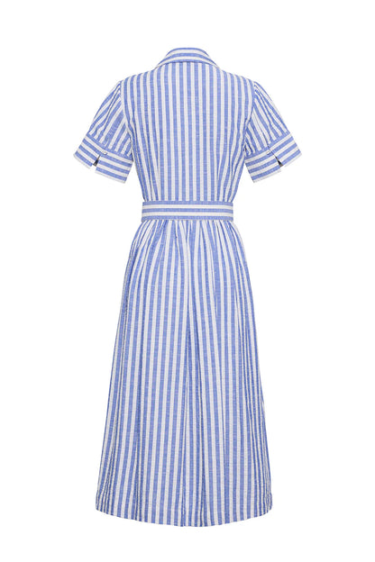 Malena Dress Seersucker Blue - Cara Cara