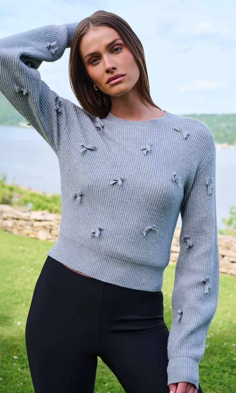 Melia Bow Sweater Heather Med Grey - Generation Love