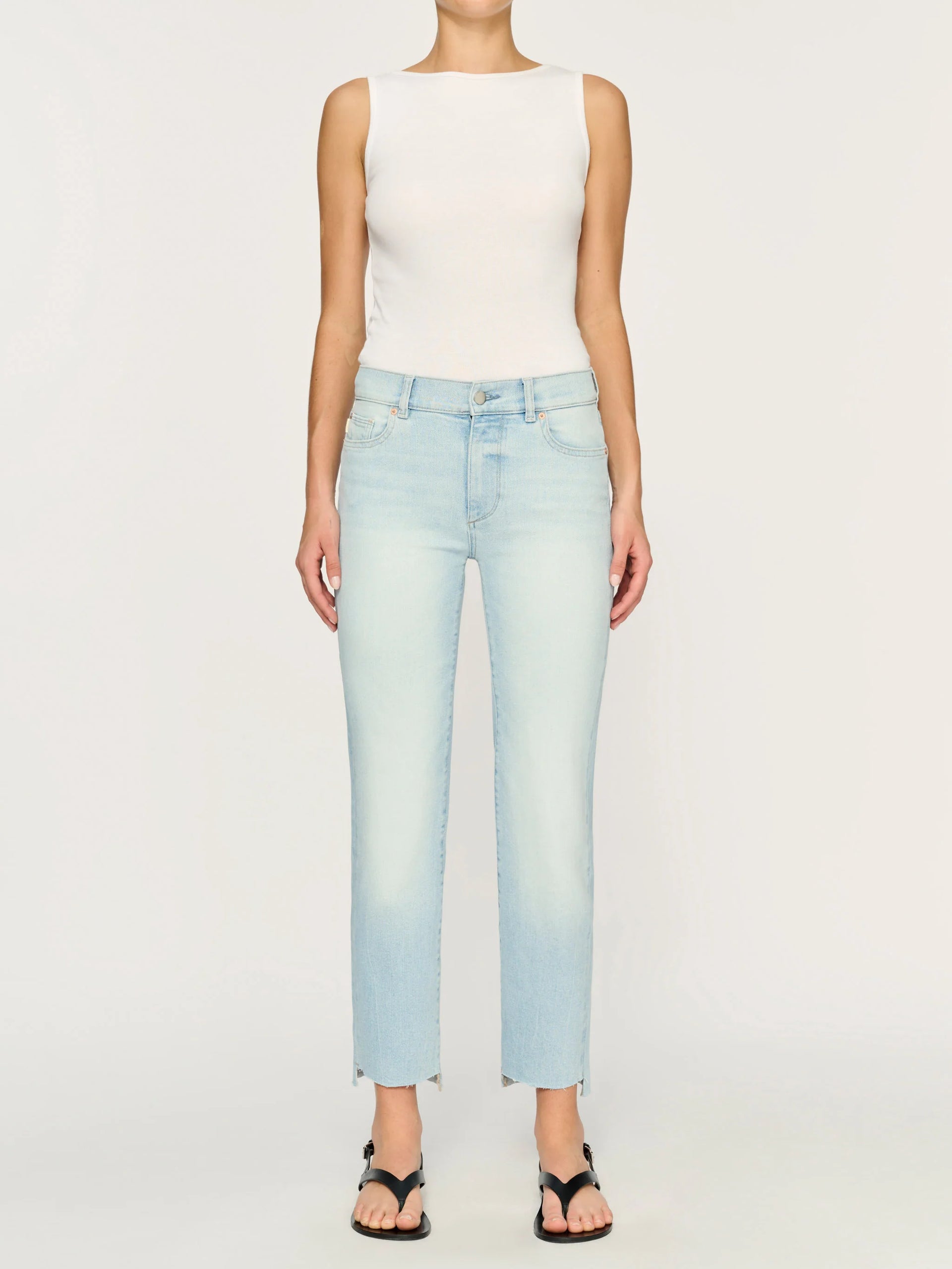 Mara Straight : Mid Rise Instasculpt Ankle Jeans Blue Isle - DL
