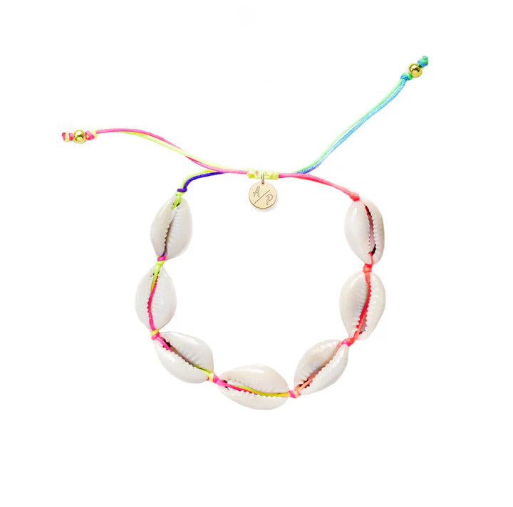 Mini Natural Shell Bracelet on Colored Cord Rainbow - Adriana Pappas