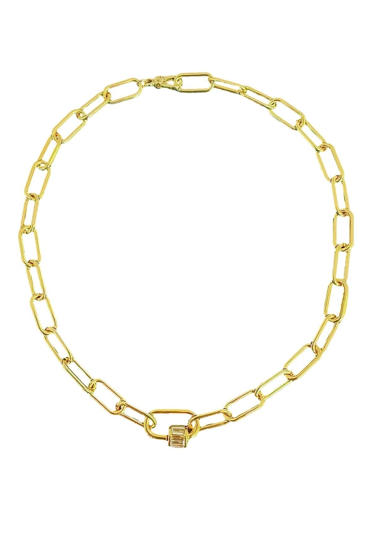 Tiny CZ Link Carabiner Necklace Gold - Cimber Designs