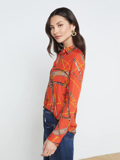 Nina Blouse Red Clay Multi Straight Belt - L'agence