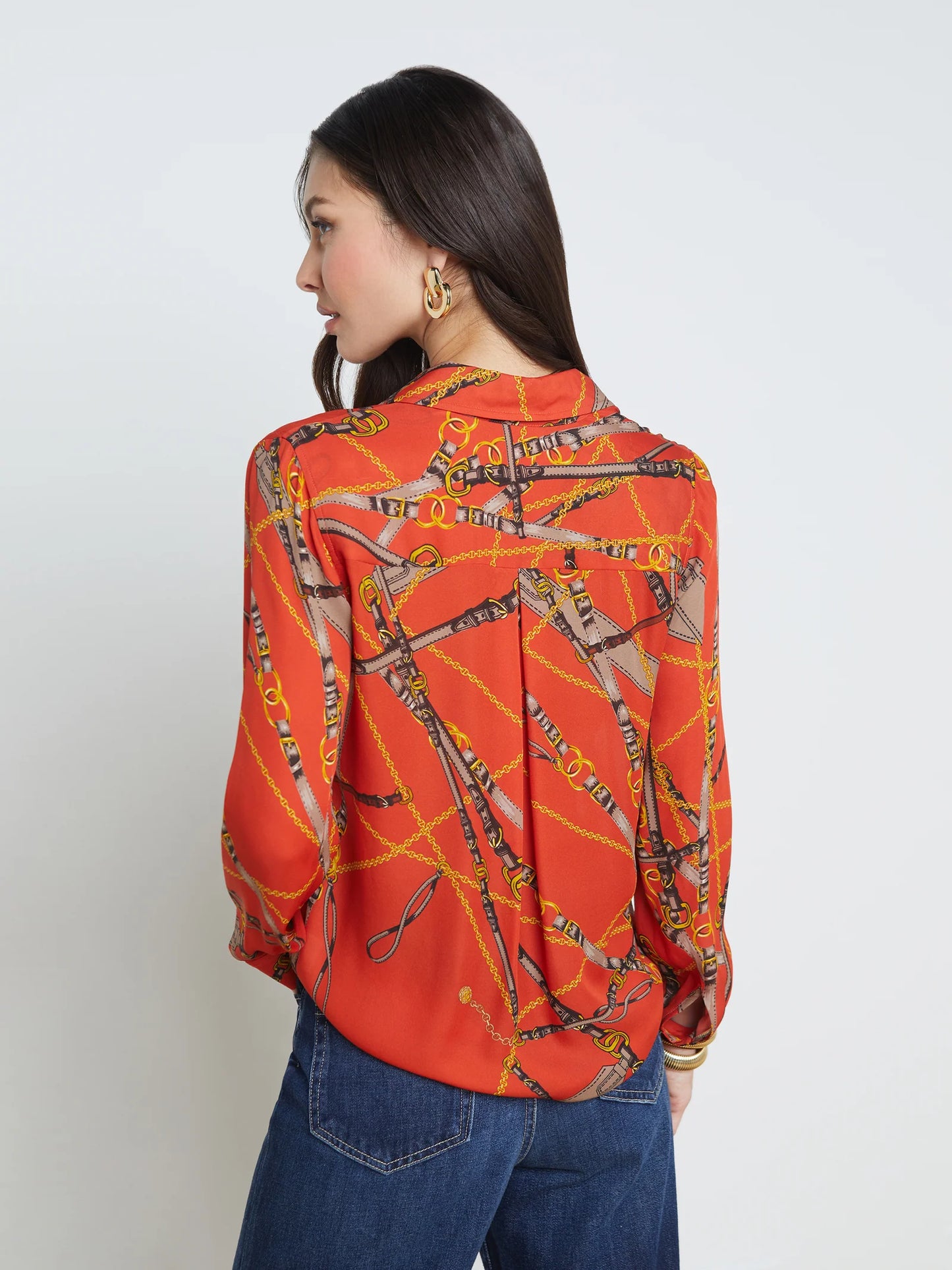 Nina Blouse Red Clay Multi Straight Belt - L'agence