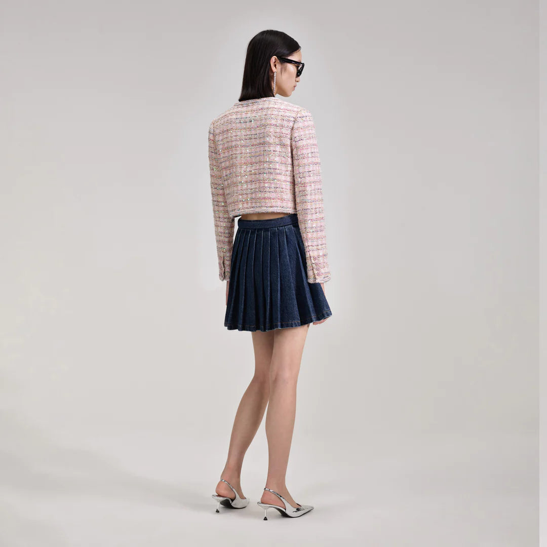 Denim Pleated Mini Skirt - Self-Portrait