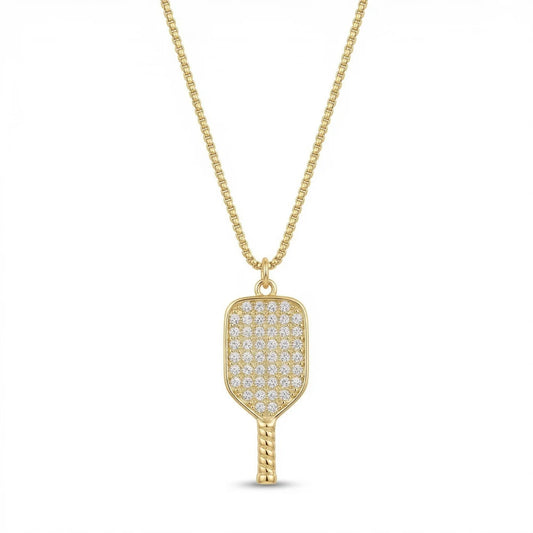 The Pickleball Paddle Rhinestone Necklace Gold - Love You More