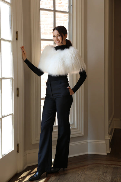 Knitted Fox Fur Wool Shawl White - Díomí