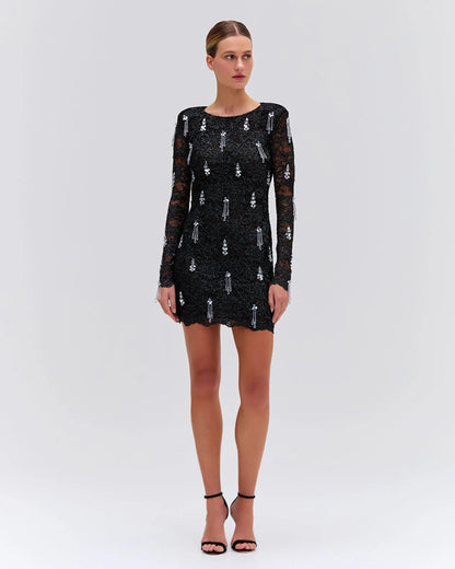 Metallic Lace Hand Beaded Mini Dress - PatBO