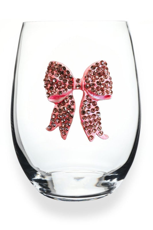 Pink Bow Stemless Wine Glass - The Queens Jewels