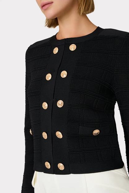 Pointelle Textured Knit Jacket Black - Milly