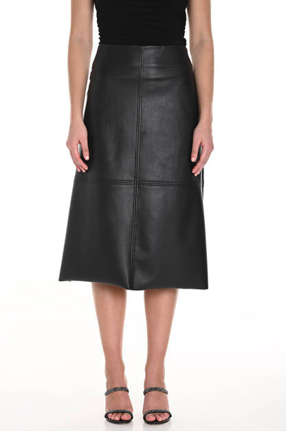 Vegan Leather Midi Skirt Black - Frank Lyman