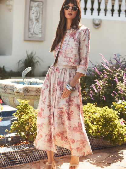 Eda Cropped Linen Jacket Tan Multi Textured Jungle Toile - L'AGENCE