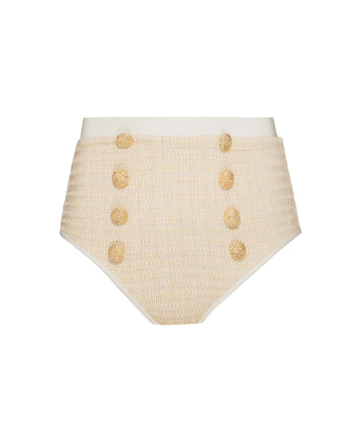 Metallic High Waist Bikini Bottom Off White - PatBo