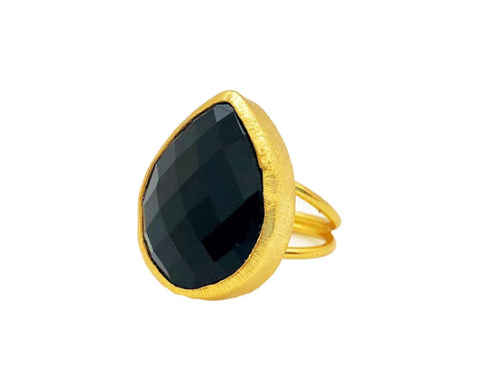 Teardrop Ring Onyx/Gold - Cimber Designs