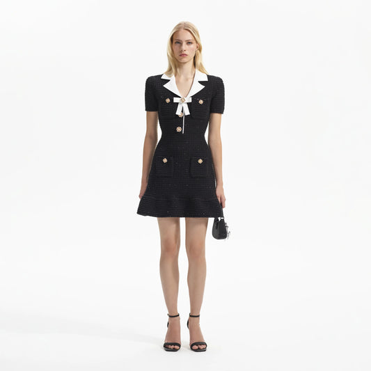Knit Bow Mini Dress Black - Self-Portrait