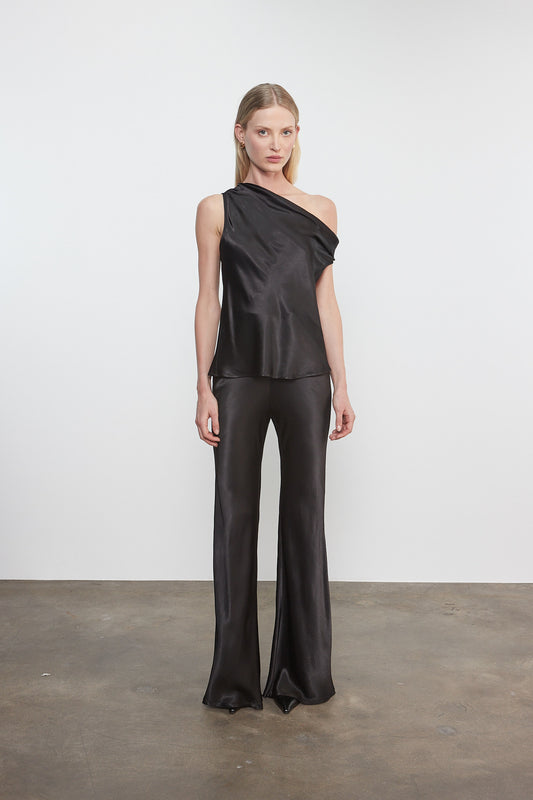Satin Bias Cut Pant Black - Enza Costa