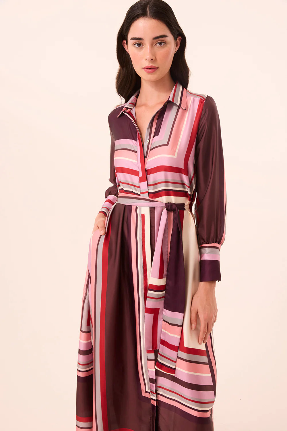 Herminia Dress Chocolate Geo Stripe - MISA