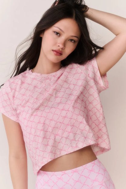 Sweetheart Rubin Cropped Tee Pink Peppermint - LoveShackFancy