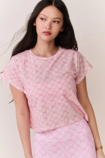 Sweetheart Rubin Cropped Tee Pink Peppermint - LoveShackFancy