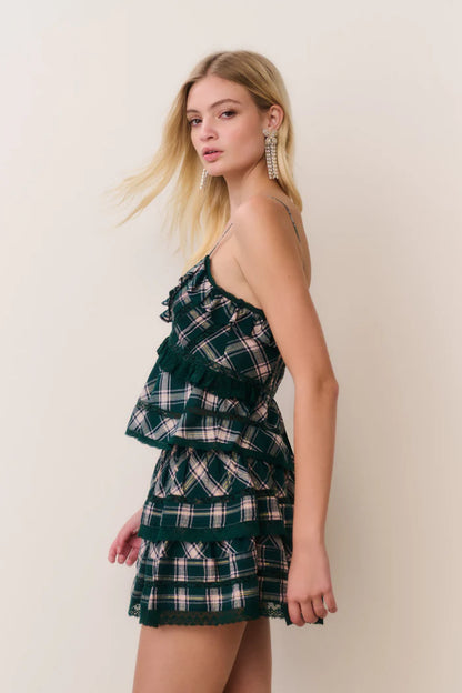 Ruffle Mini Tartan Skirt Mistletoe Kiss - LoveShackFancy