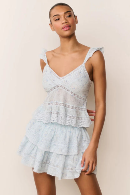 Lainie Floral Cotton Top Snowdrop Blue - LoveShackFancy