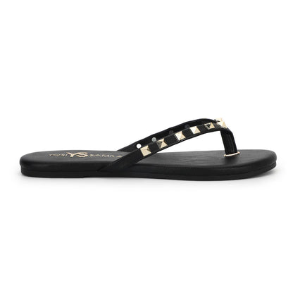 Rivington Stud Flip Flops Black/Gold - Yosi Samra