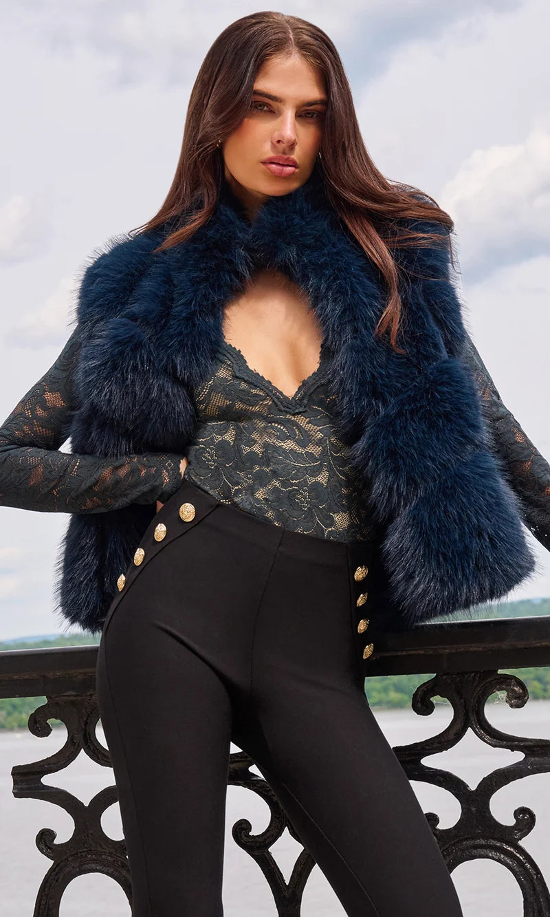 Rosario Faux Fur Vest Peacock - Generation Love
