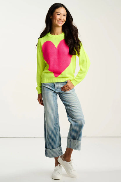Amore Mio Heart Sweater Neon Yellow - Lisa Todd