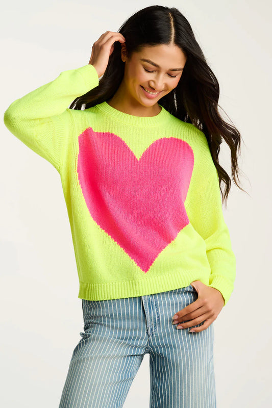 Amore Mio Heart Sweater Neon Yellow - Lisa Todd
