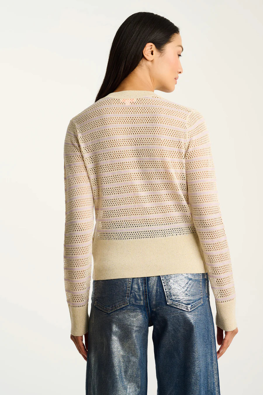 Glimmer Button Up Sweater Natural/Lilac - Lisa Todd