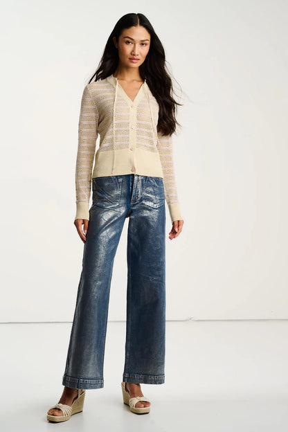 Glimmer Button Up Sweater Natural/Lilac - Lisa Todd