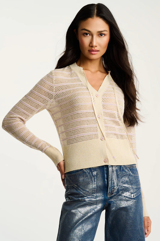 Glimmer Button Up Sweater Natural/Lilac - Lisa Todd