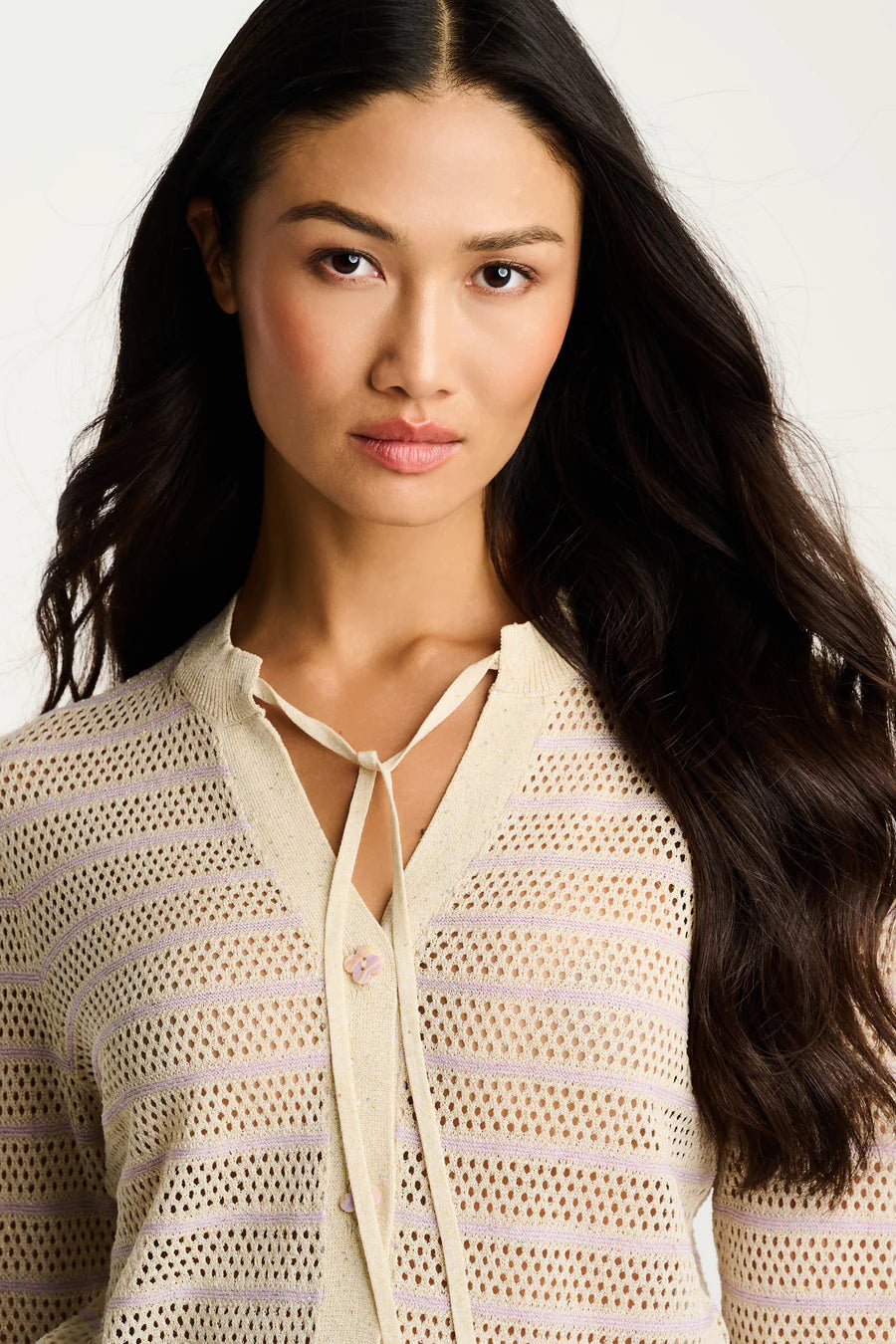 Glimmer Button Up Sweater Natural/Lilac - Lisa Todd