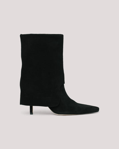 Anita Fold Over Suede Ankle Bootie Black - Cinq à Sept