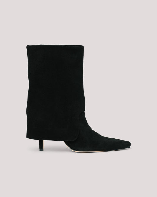 Anita Fold Over Suede Ankle Bootie Black - Cinq à Sept