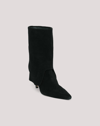 Anita Fold Over Suede Ankle Bootie Black - Cinq à Sept