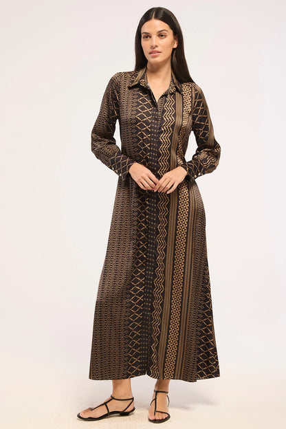 Herminia Dress Noir Geometry Satin - MISA