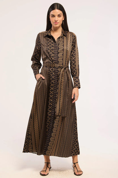 Herminia Dress Noir Geometry Satin - MISA