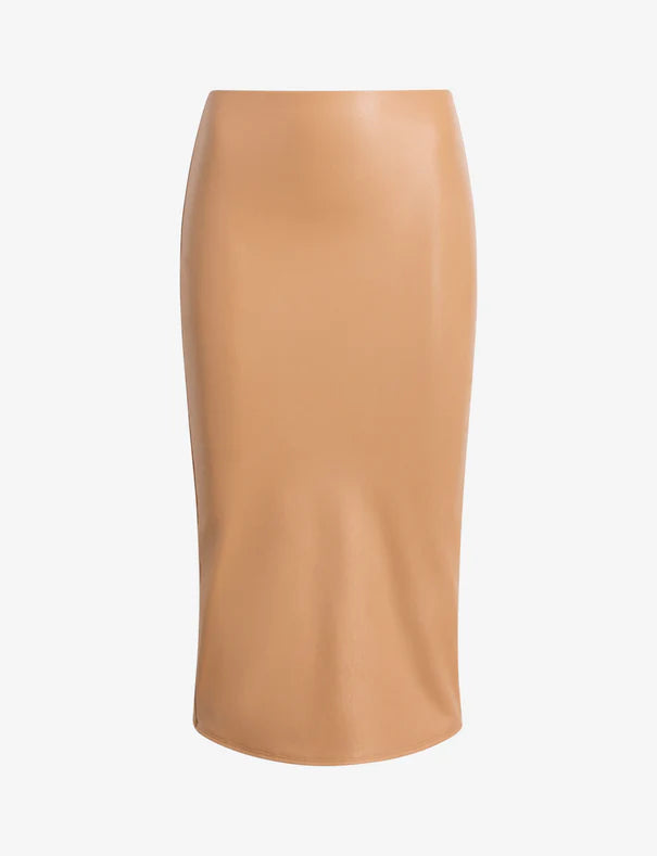 Faux Leather Midi Skirt Camel - Commando