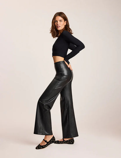 Faux Leather Wide Leg Pant Black - Commando