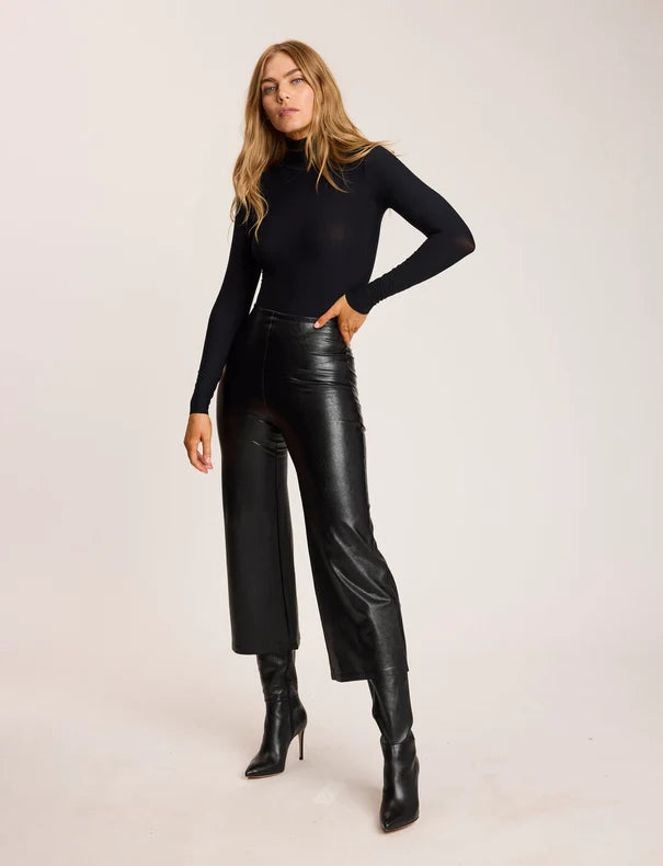 Faux Leather Cropped Wide Leg Pant Black - Commando