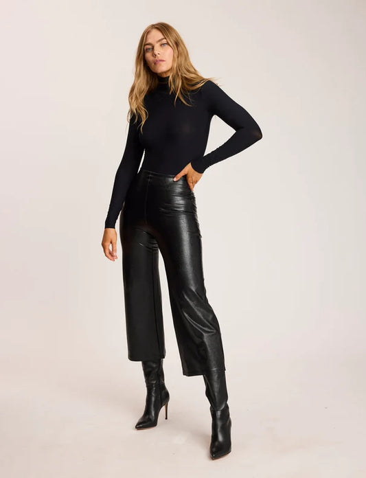 Faux Leather Cropped Wide Leg Pant Black - Commando