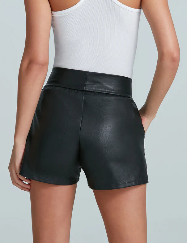 Faux Leather Relaxed Shorts Black - Commando