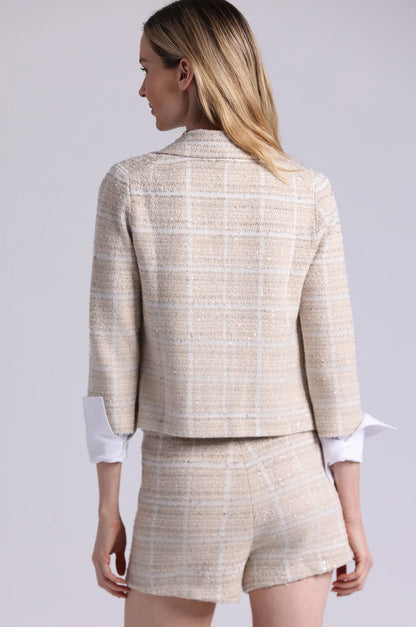 Viscose Sparkle Tweed Shrunken Blazer Brown Sugar Combo - Minnie Rose