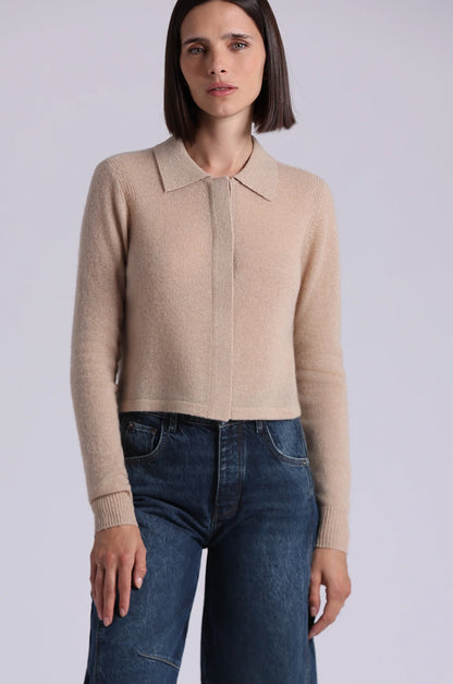 Sheer Luxury Cashmere Collared Cropped Cardigan Brown Sugar - Minnie Rose
