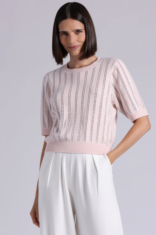 Sparkle Cotton Cashmere Short Sleeve Crew With Pointelle Lotus - Minnie Rose