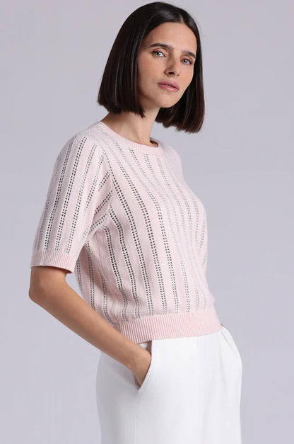 Sparkle Cotton Cashmere Short Sleeve Crew With Pointelle Lotus - Minnie Rose