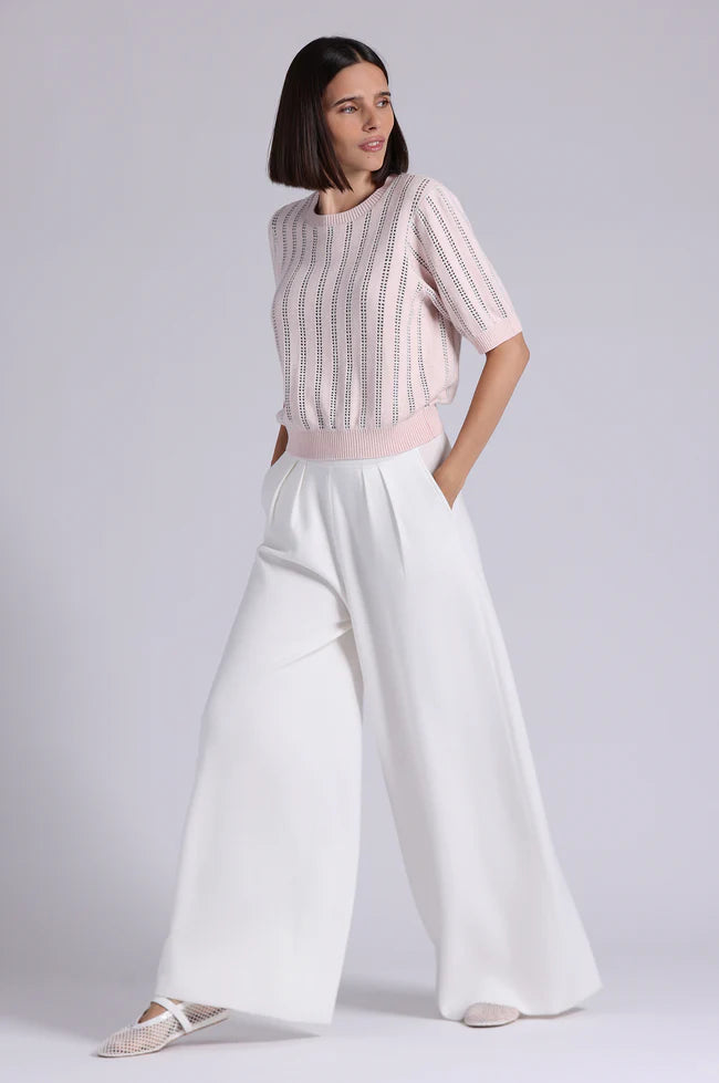 Sparkle Cotton Cashmere Short Sleeve Crew With Pointelle Lotus - Minnie Rose