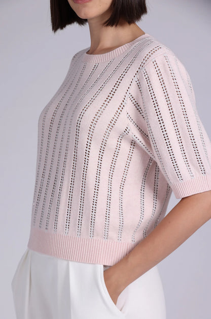 Sparkle Cotton Cashmere Short Sleeve Crew With Pointelle Lotus - Minnie Rose
