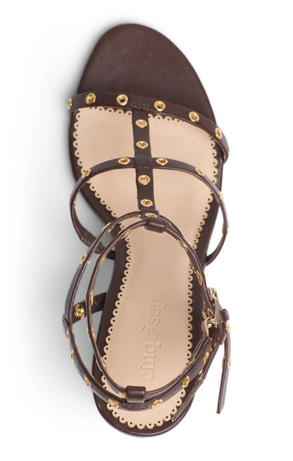 Maisie Strappy Grommet Block Heel Chocolate - Cinq à Sept
